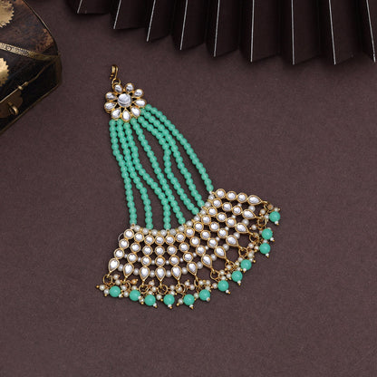 Parrot Green Color Kundan Maang Pasa (MPS184PGRN) - preyans.com