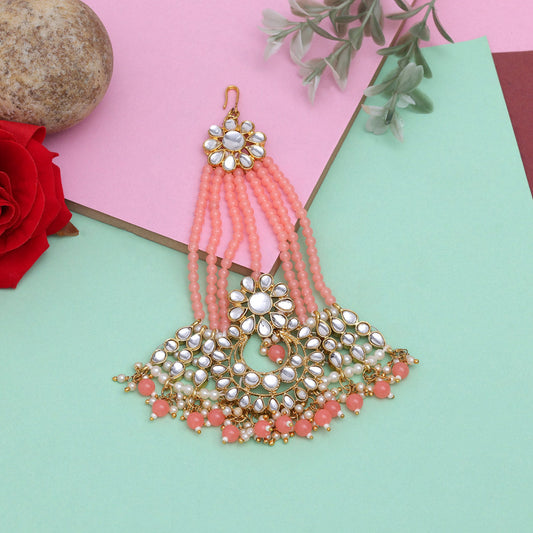 Peach Color Kundan Maang Pasa (MPS185PCH) - preyans.com