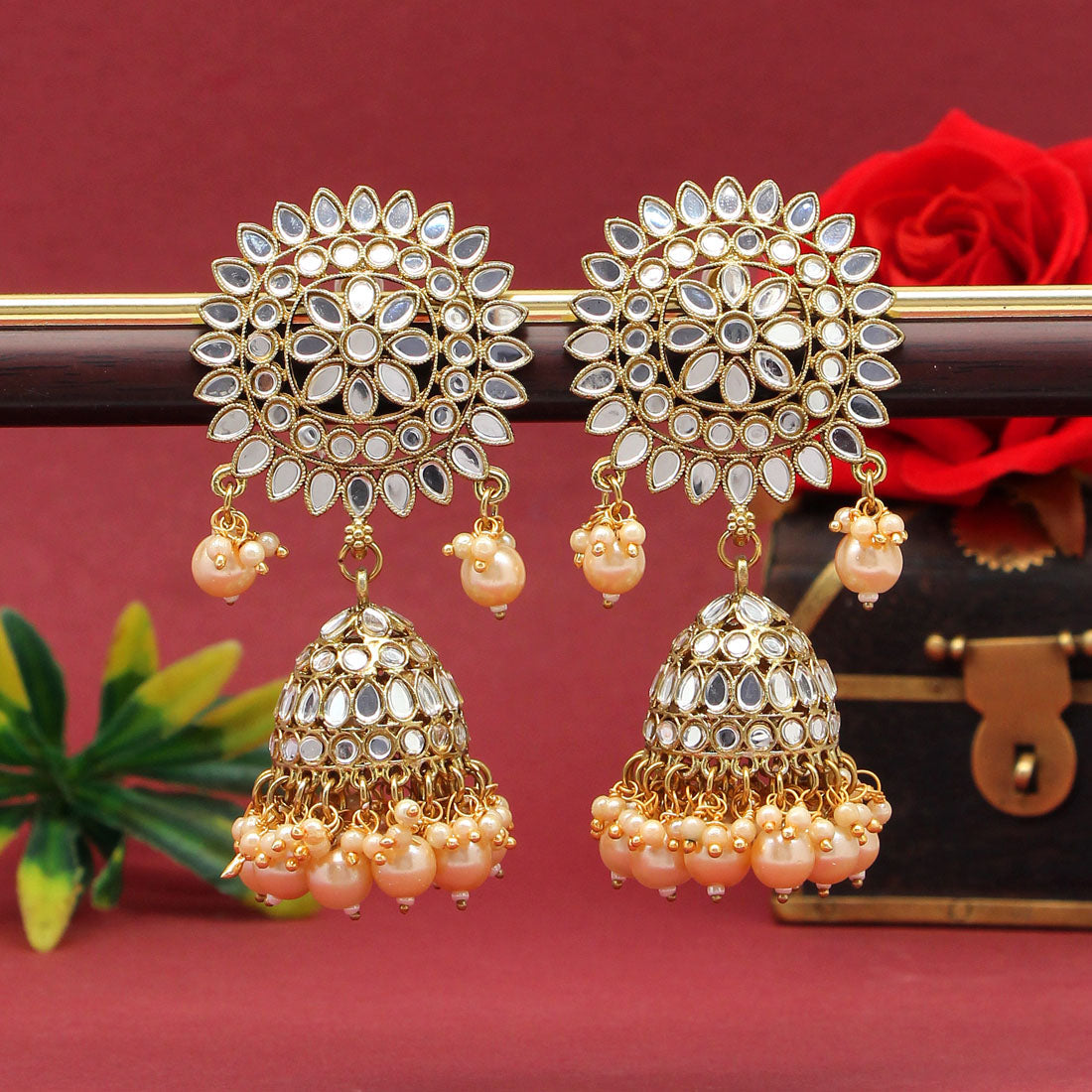 Gold Color Mirror Earrings (MRE125GLD) - preyans.com