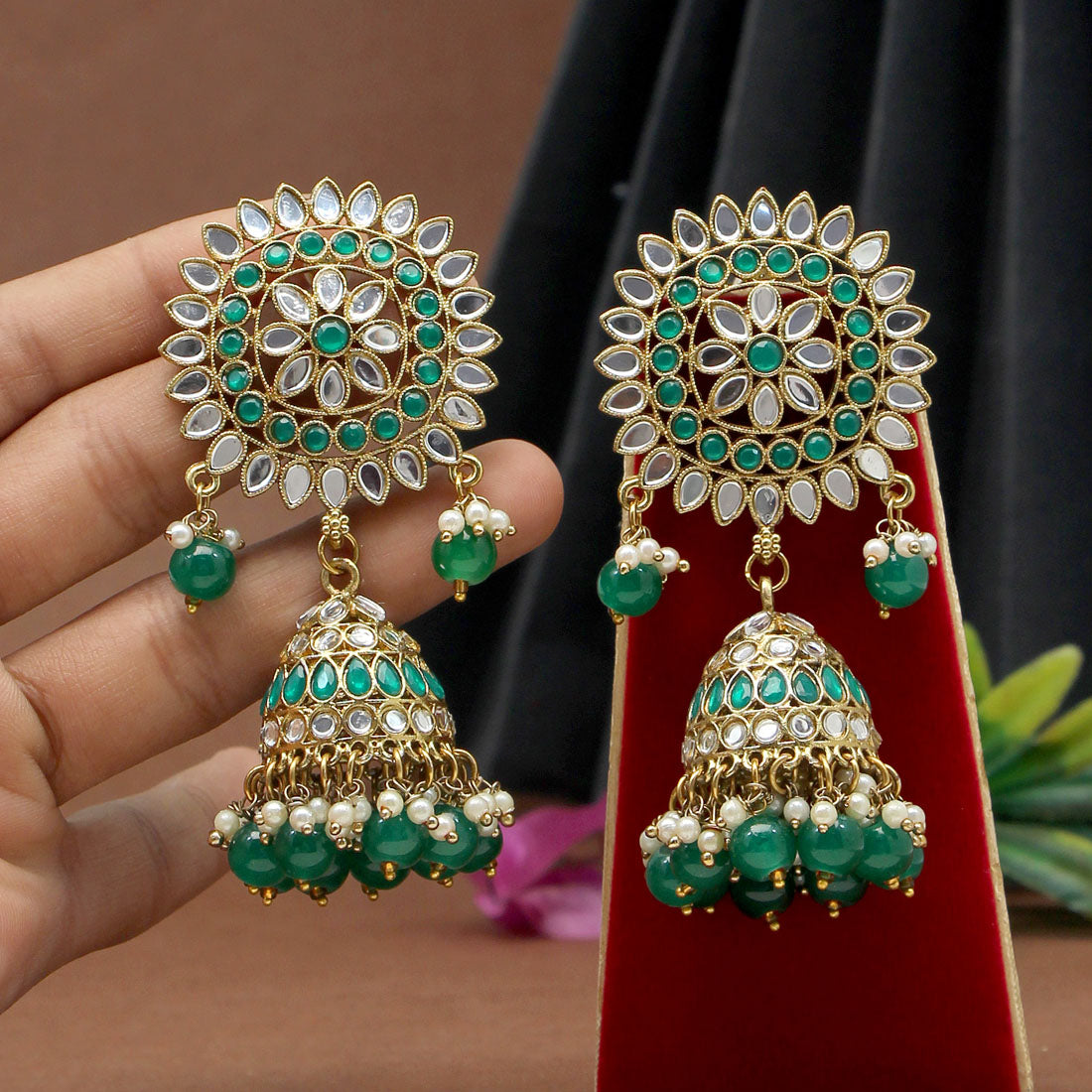 Green Color Mirror Earrings (MRE125GRN) - preyans.com