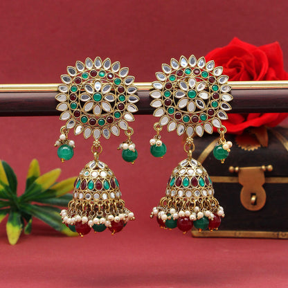 Maroon & Green Color Mirror Earrings (MRE125MG) - preyans.com