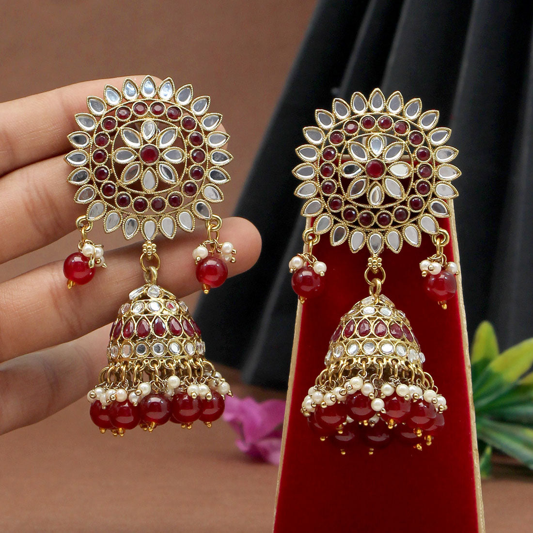 Maroon Color Mirror Earrings (MRE125MRN) - preyans.com