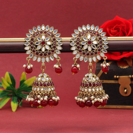 Maroon Color Mirror Earrings (MRE125MRN) - preyans.com