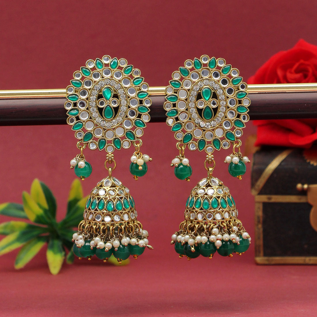 Green Color Mirror Earrings (MRE126GRN) - preyans.com