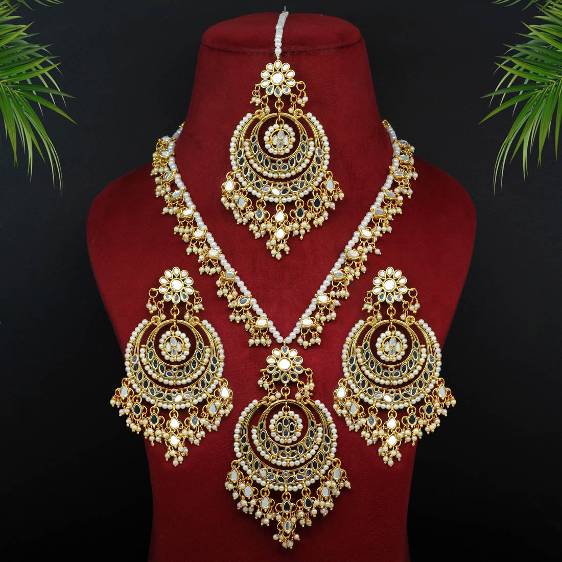 Gold Color Kundan Mirror Necklace Set (MRN107GLD) - Preyans.com