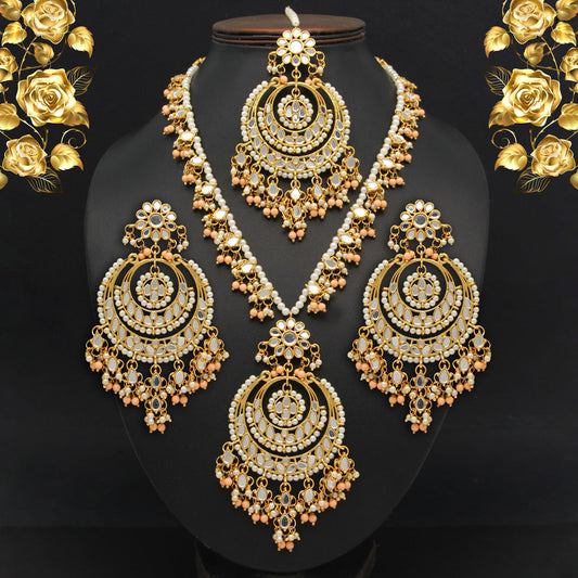 Peach Color Kundan Mirror Necklaces Set (MRN107PCH) - Preyans.com