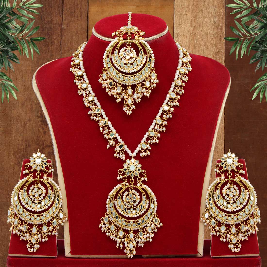 White Color Kundan Mirror Necklaces Set (MRN107WHT) - Preyans.com