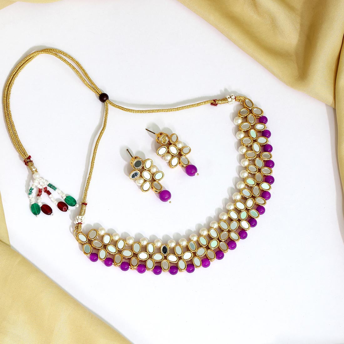 Purple Color Kundan Mirror Necklaces Set (MRN111PRP) - Preyans.com