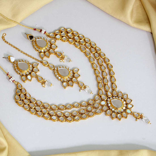 White Color Kundan Mirror Necklaces Set (MRN112WHT) - Preyans.com