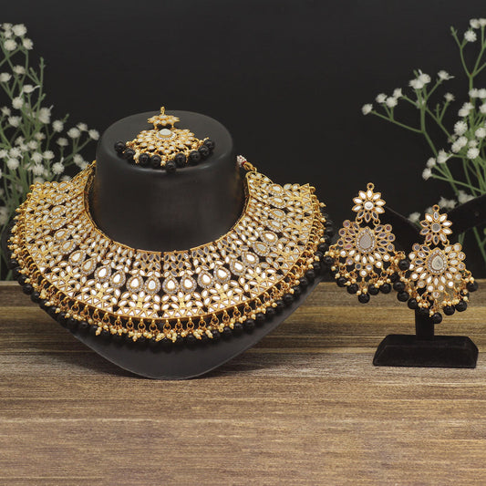 Black Color Kundan Mirror Necklaces Set (MRN115BLK) - preyans.com