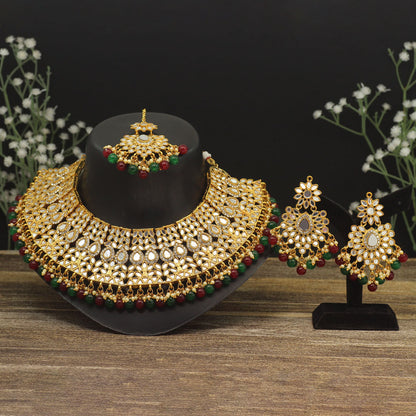 Maroon & Green Color Kundan Mirror Necklaces Set (MRN115MG) - preyans.com