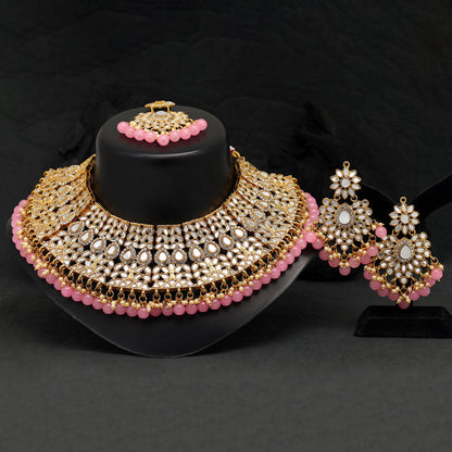 Pink Color Kundan Mirror Necklaces Set (MRN115PNK) - preyans.com