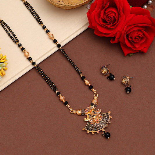 Gold Color Long Mangalsutra With Earrings (MS317GLD) - preyans.com