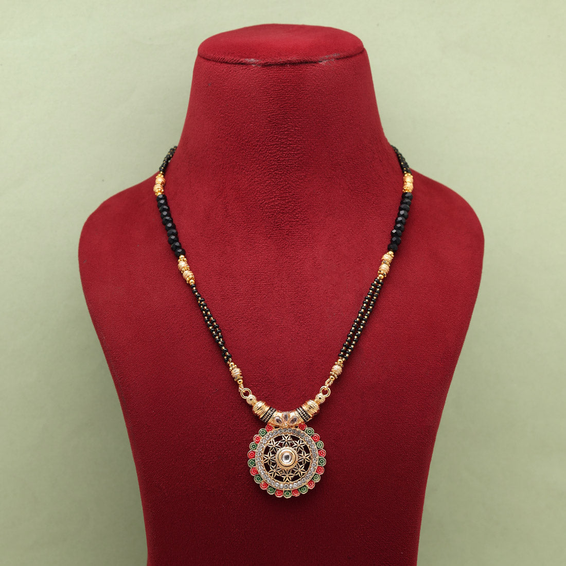 Maroon & Green Color Mint Meena Long Mangalsutra (MS328MG) - preyans.com