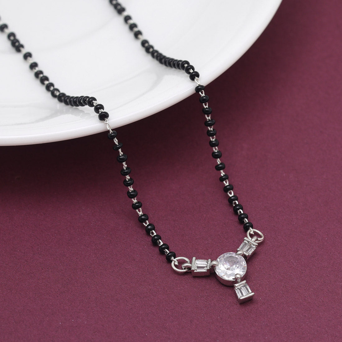 Silver Color American Diamond Mangalsutra (MS331SLV) - preyans.com