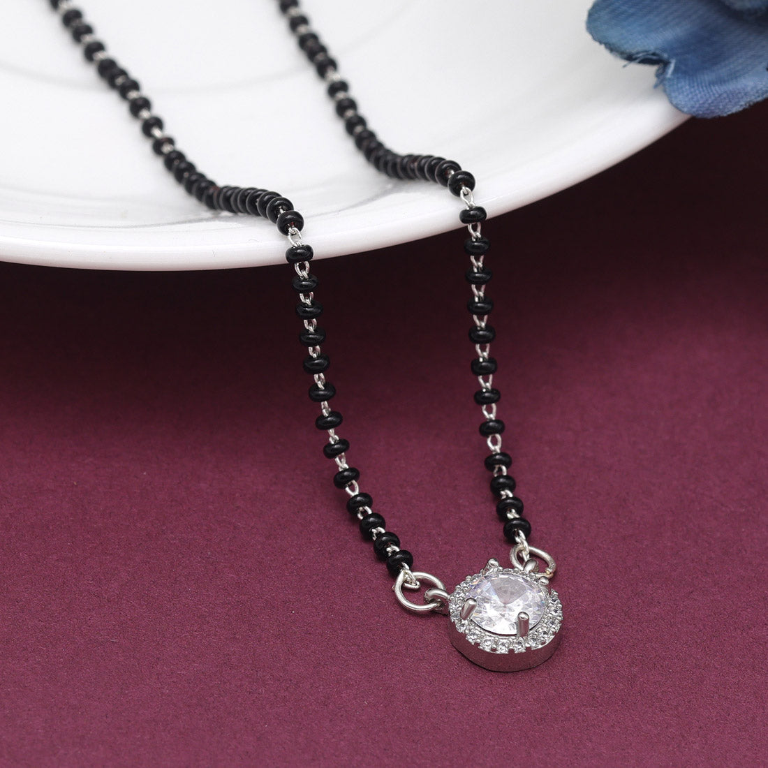 Silver Color American Diamond Mangalsutra (MS333SLV) - preyans.com