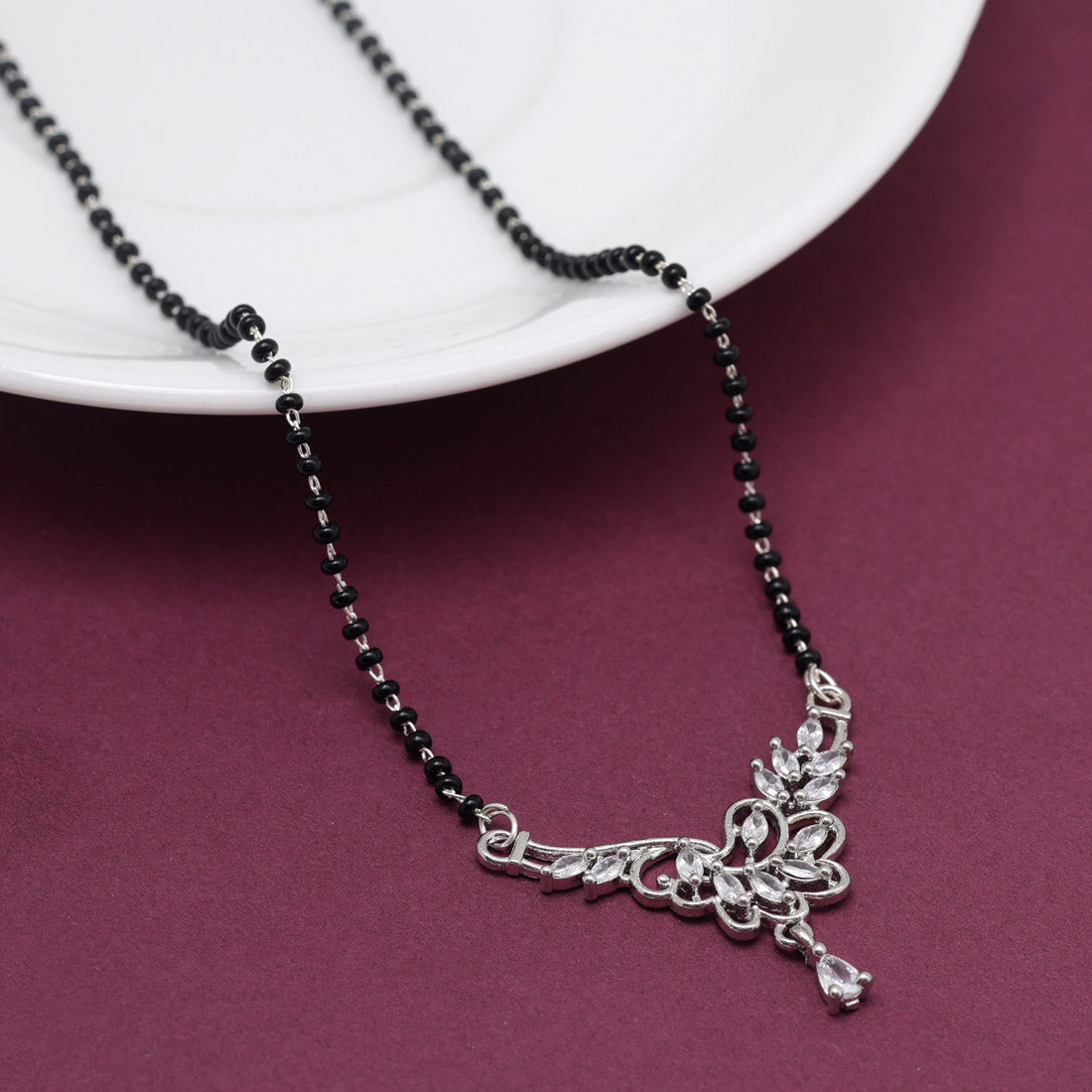 Silver Color American Diamond Mangalsutra (MS341SLV) - preyans.com