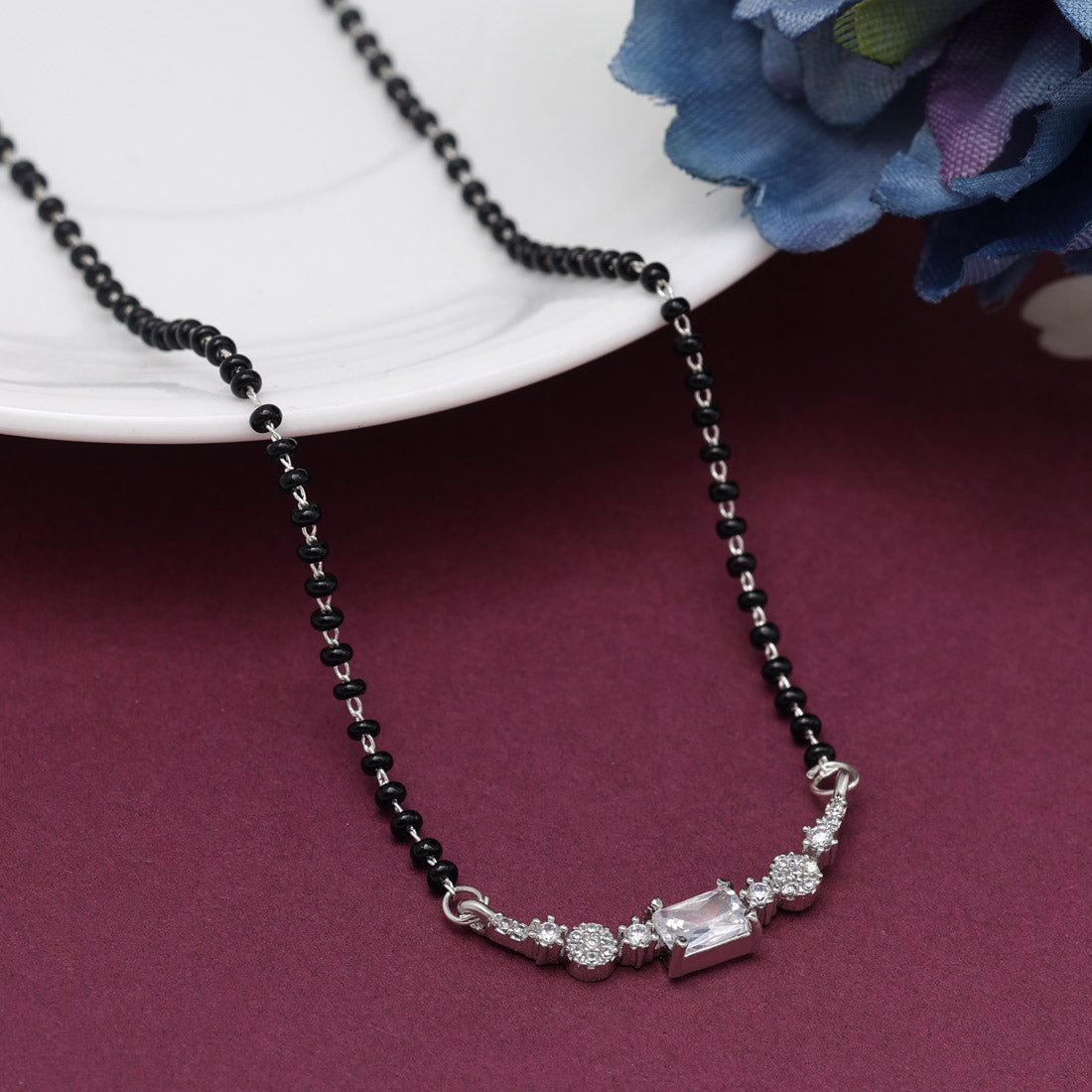 Silver Color American Diamond Mangalsutra (MS347SLV) - preyans.com