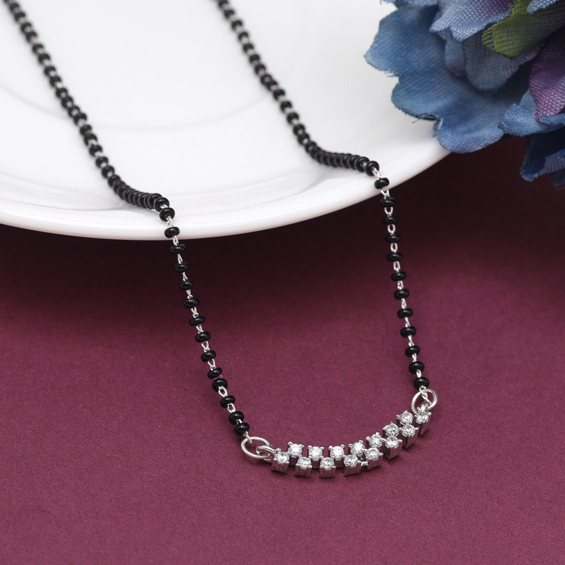 Silver Color American Diamond Mangalsutra (MS351SLV) - preyans.com