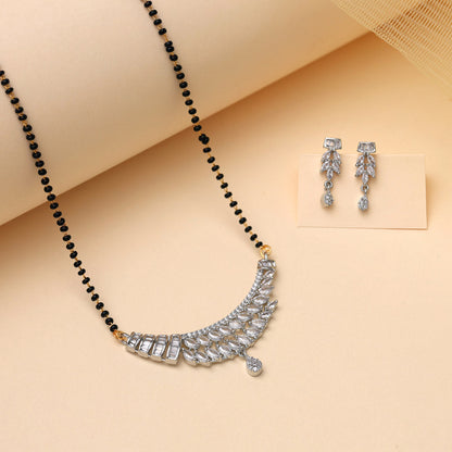 Silver Color American Diamond Mangalsutra With Earrings (MS358SLV) - preyans.com