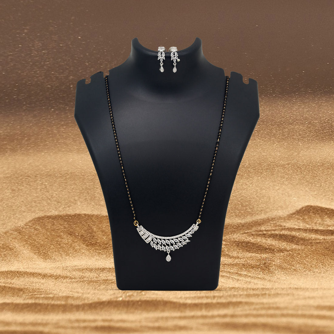 Silver Color American Diamond Mangalsutra With Earrings (MS358SLV) - preyans.com