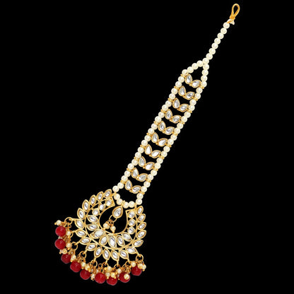 Maroon Color Imitation Pearl & Kundan Maang Tikka (MTK222MRN) - Preyans.com