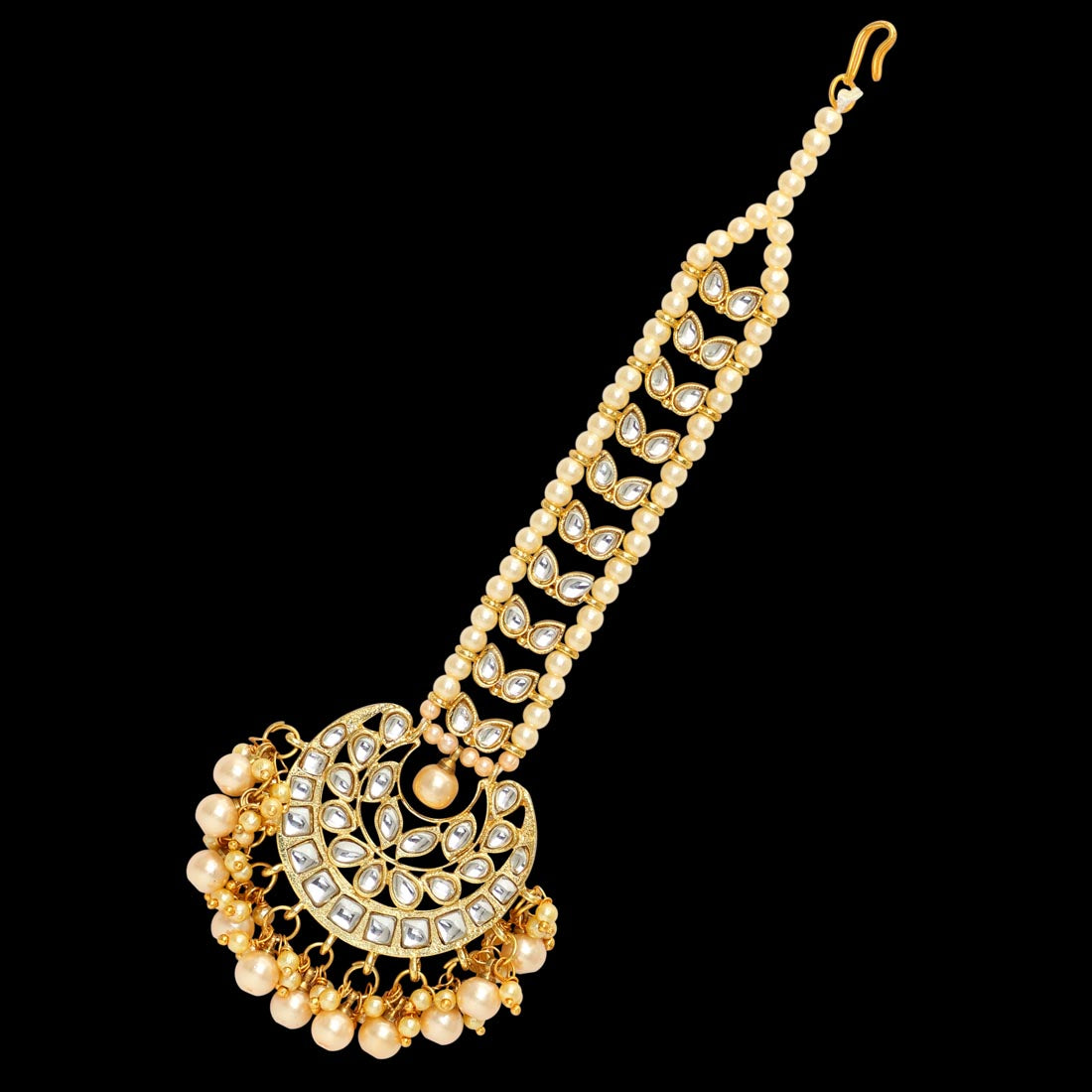 Gold Color Imitation Pearl & Kundan Maang Tikka (MTK225GLD) - Preyans.com