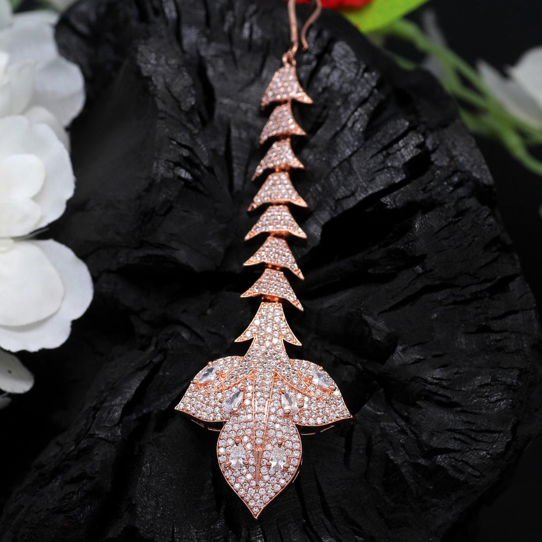 White Color Rose Gold American Diamond Maang Tikka (MTK432WHT) - preyans.com