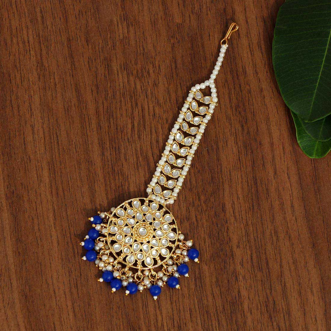 Blue Color Kundan Maang Tikka (MTK440BLU) - Preyans.com