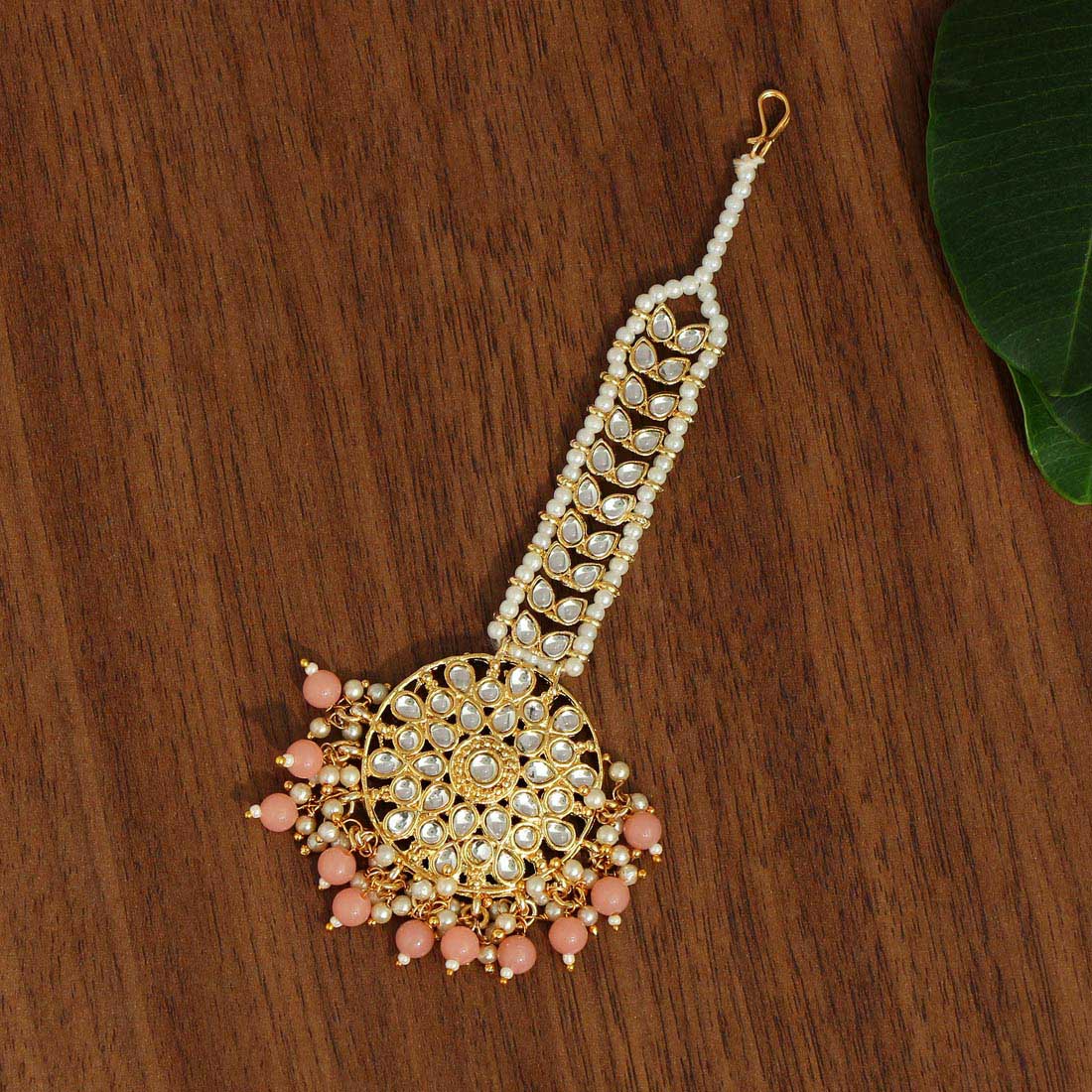 Dark Peach Color Kundan Maang Tikka (MTK440DPCH) - Preyans.com