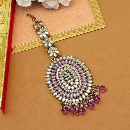 Purple Color Mirror Work Maang Tikka (MTK539PRP) - preyans.com