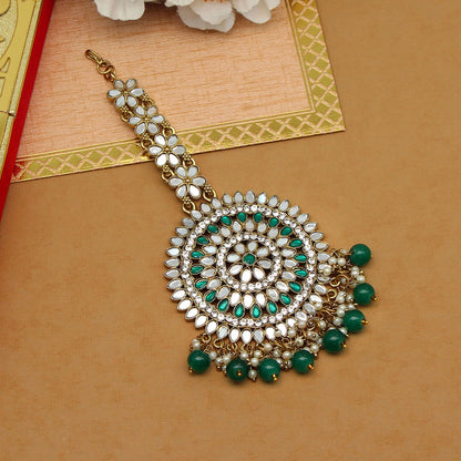 Green Color Mirror Work Maang Tikka (MTK540GRN) - preyans.com