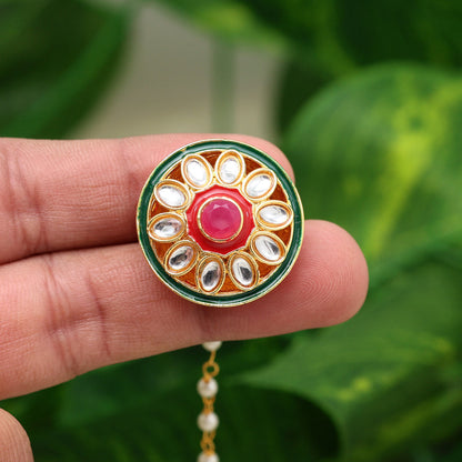 Maroon & Green Color Kundan Meena Borla Tikka (MTK543MG) - preyans.com