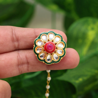 Maroon & Green Color Kundan Meena Borla Tikka (MTK547MG) - preyans.com