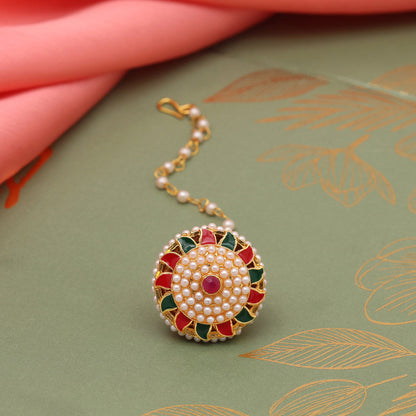 Maroon & Green Color Meena Work Borla Tikka (MTK549MG) - preyans.com