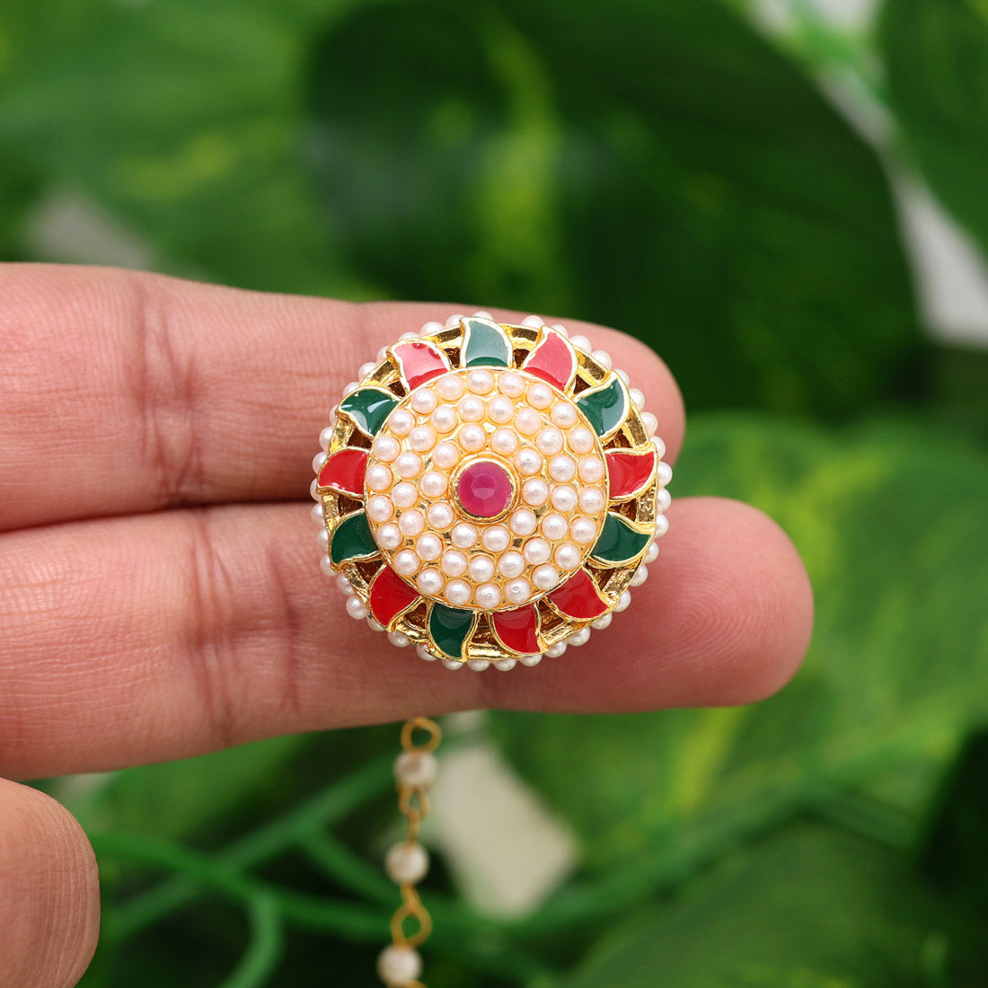 Maroon & Green Color Meena Work Borla Tikka (MTK549MG) - preyans.com