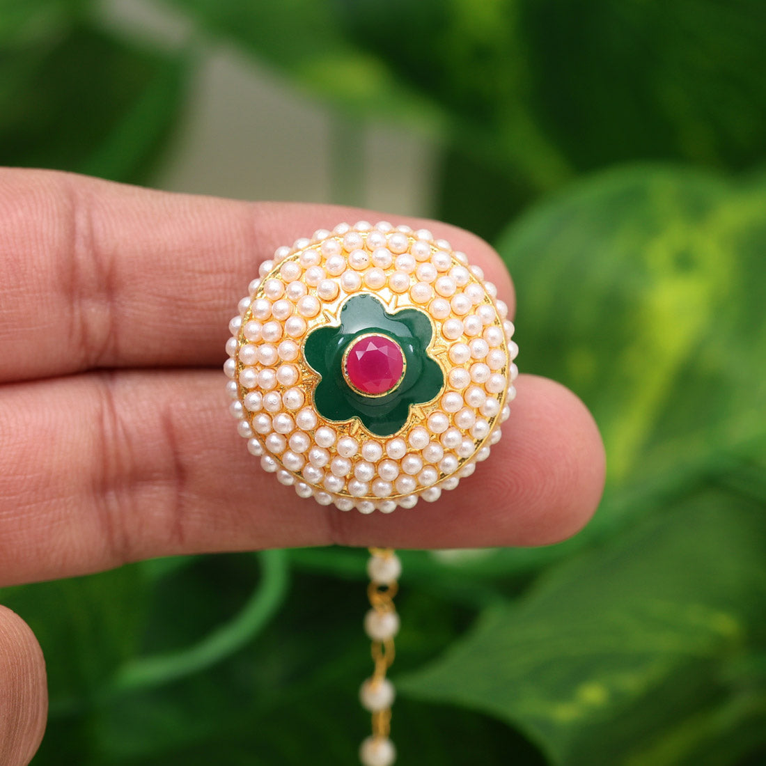 Maroon & Green Color Meena Work Borla Tikka (MTK550MG) - preyans.com