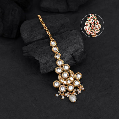 White Color Meena Work Kundan Maang Tikka (MTK552WHT) - preyans.com