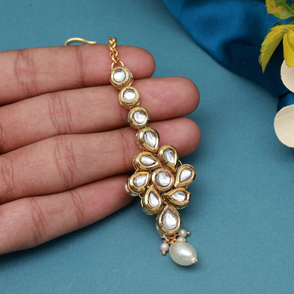 White Color Meena Work Kundan Maang Tikka (MTK554WHT) - preyans.com