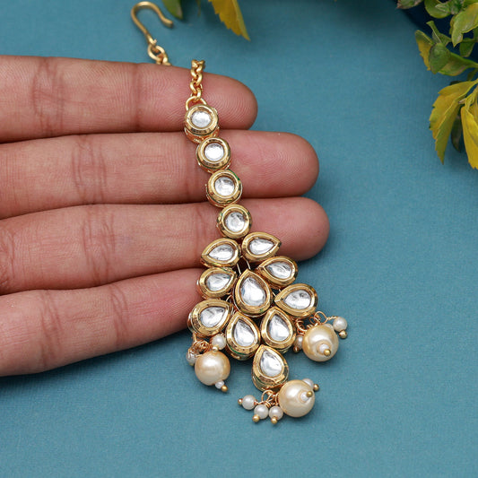 Gold Color Meena Work Kundan Maang Tikka (MTK555GLD) - preyans.com