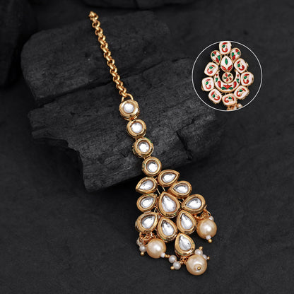 Gold Color Meena Work Kundan Maang Tikka (MTK555GLD) - preyans.com