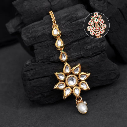 White Color Meena Work Kundan Maang Tikka (MTK557WHT) - preyans.com