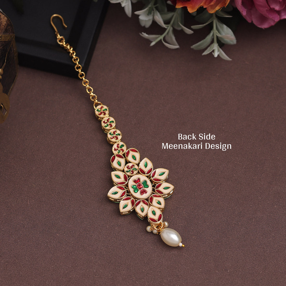 White Color Meena Work Kundan Maang Tikka (MTK559WHT) - preyans.com