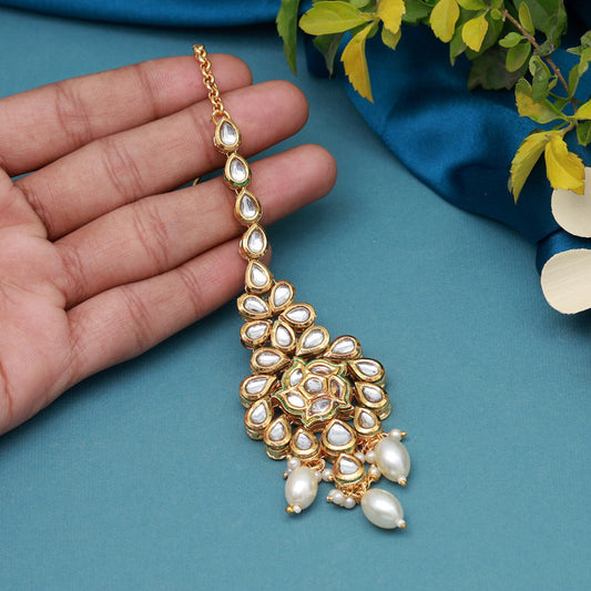 White Color Meena Work Kundan Maang Tikka (MTK560WHT) - preyans.com