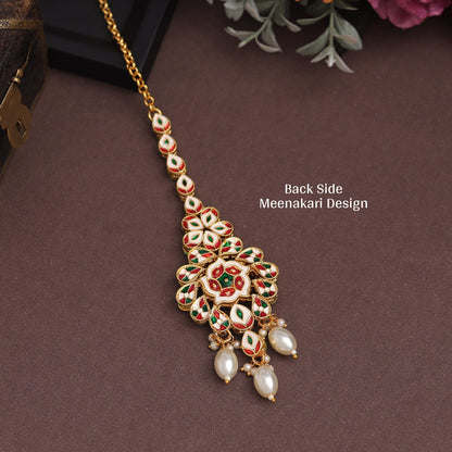 White Color Meena Work Kundan Maang Tikka (MTK560WHT) - preyans.com