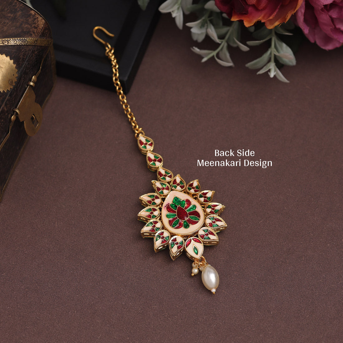 White Color Meena Work Kundan Maang Tikka (MTK561WHT) - preyans.com