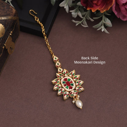 White Color Back Side Meena Work Kundan Maang Tikka (MTK562WHT) - preyans.com