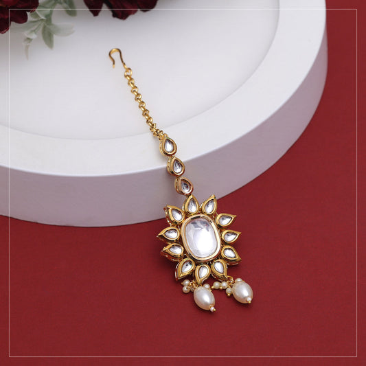 White Color Back Side Meena Work Kundan Maang Tikka (MTK563WHT) - preyans.com