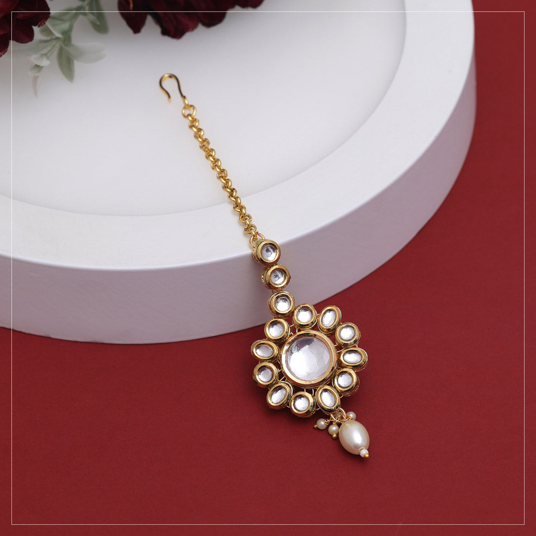 White Color Back Side Meena Work Kundan Maang Tikka (MTK565WHT) - preyans.com