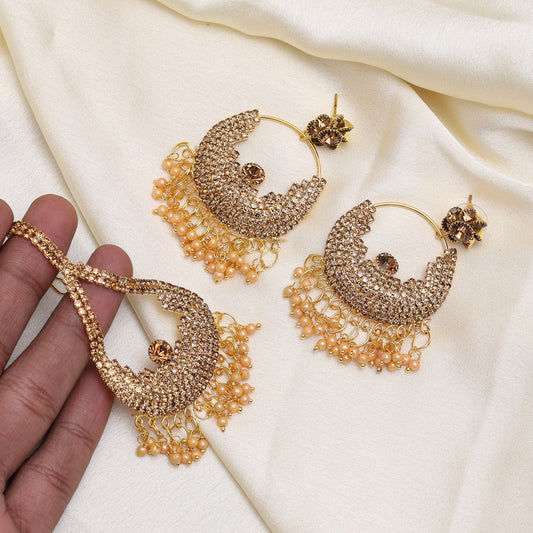 Gold Color Earrings With Maang Tikka (MTKE465GLD) - preyans.com